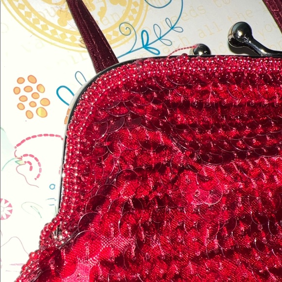 La Regale Vintage Elegant Red Sequin Evening Bag 6.5” H by 7.5” W $35